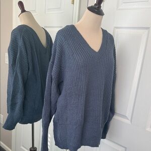 Long Tall Sally LTS Oversized Blue V-Neck Knit Sweater NWT